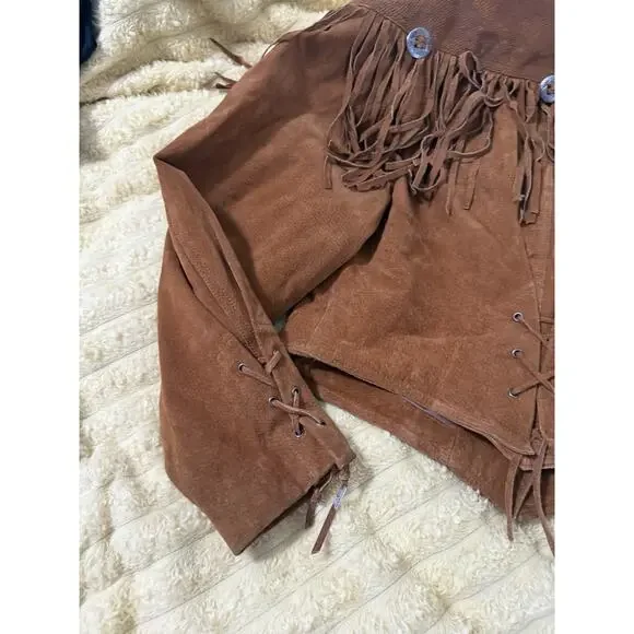Women’s Vintage 80’s Fringe Leather Jacket Brown Western Express Size Large - Picture 8 of 16